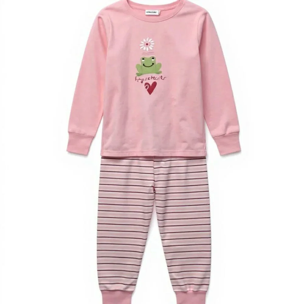 Gymboree NWT Pink Knit Embroidered Frog Heart Top & Striped Pants Pajamas 3T